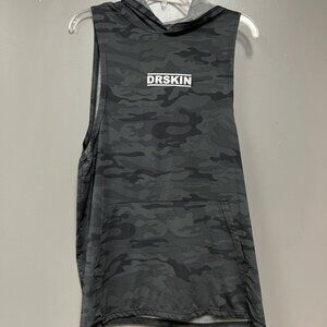 Dr Skin Mens Gray Camouflage Tank Top with Hoodie Medium